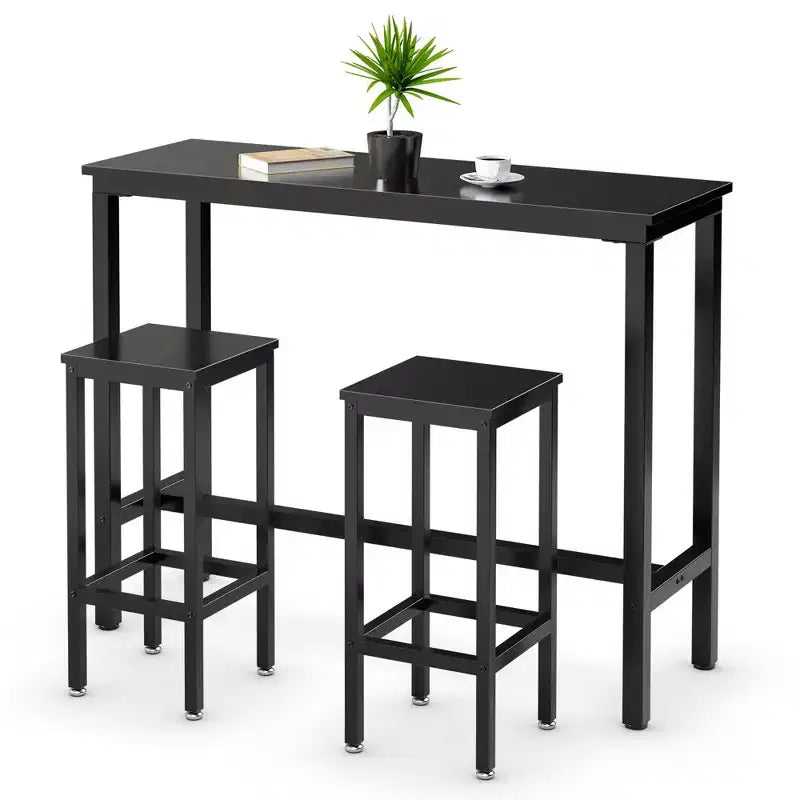 Costway 3 Pieces Bar Table Set Counter Height Breakfast Bar Dining Table w/Stools