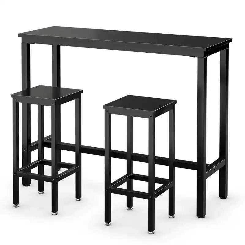 Costway 3 Pieces Bar Table Set Counter Height Breakfast Bar Dining Table w/Stools