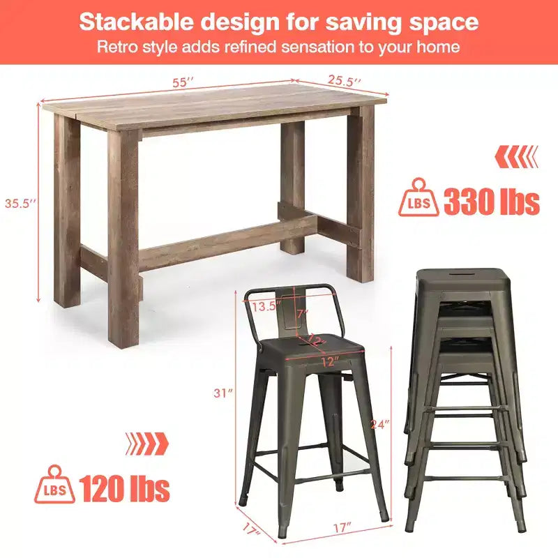 Costway 5 PCS Dining Table Set Kitchen Rectangular Counter Height Table W/ 4 Bar Stools