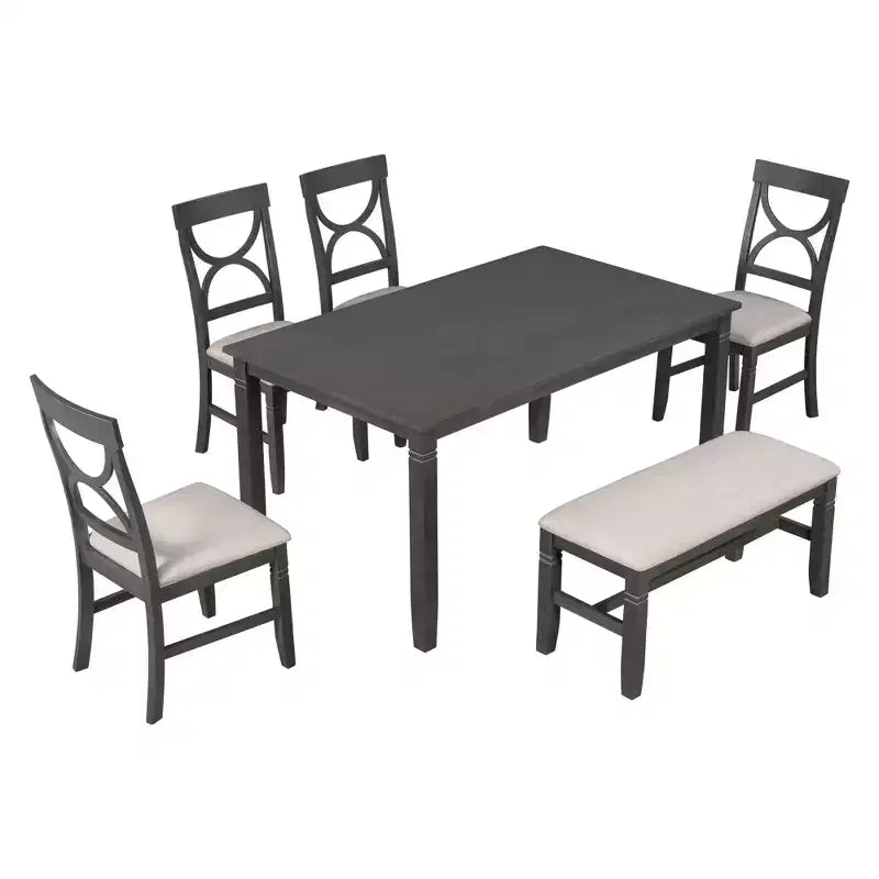6 PCS Farmhouse Wood Dining Table Set with Table and Upholstered Chairs-ModernLuxe