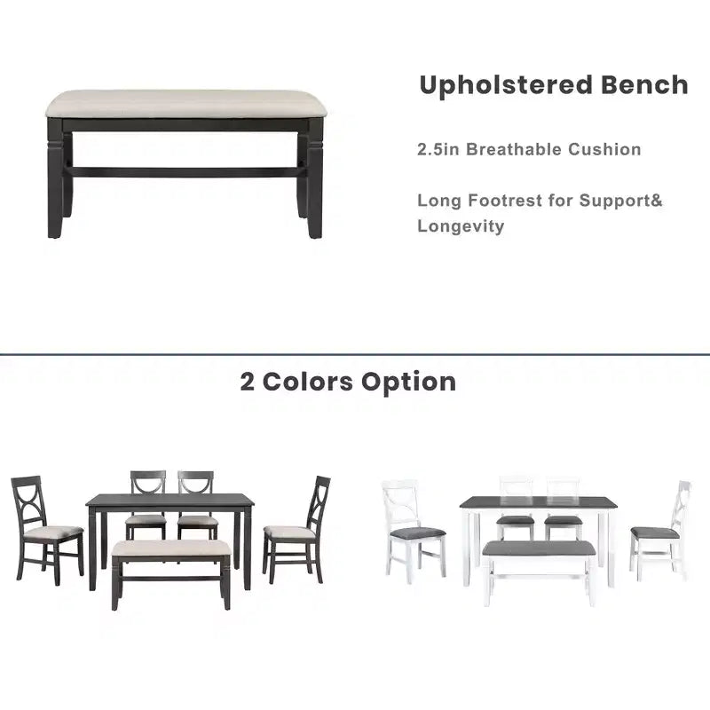 6 PCS Farmhouse Wood Dining Table Set with Table and Upholstered Chairs-ModernLuxe