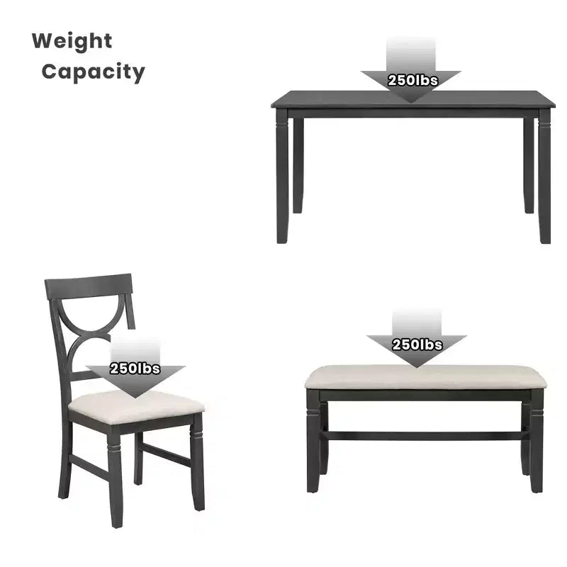 6 PCS Farmhouse Wood Dining Table Set with Table and Upholstered Chairs-ModernLuxe