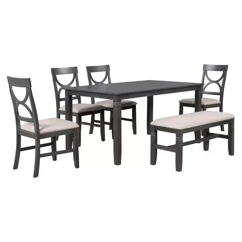 6 PCS Farmhouse Wood Dining Table Set with Table and Upholstered Chairs-ModernLuxe
