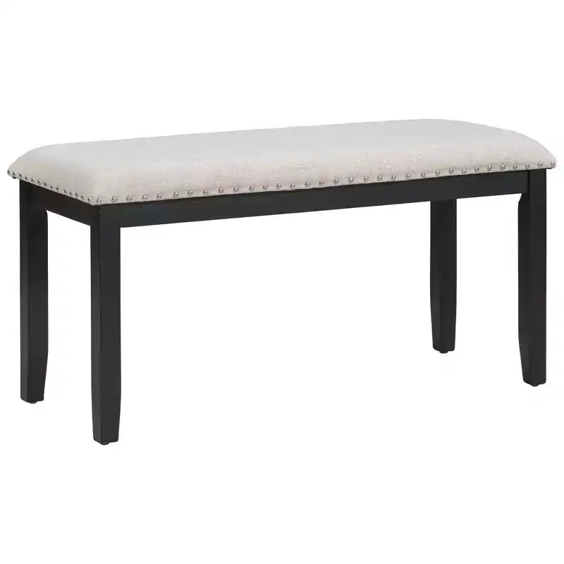 6 PSC Wood Dining Table Set, Rectangular Table with V-shaped Legs, 4 Upholstered Chairs and Bench, White-ModernLuxe