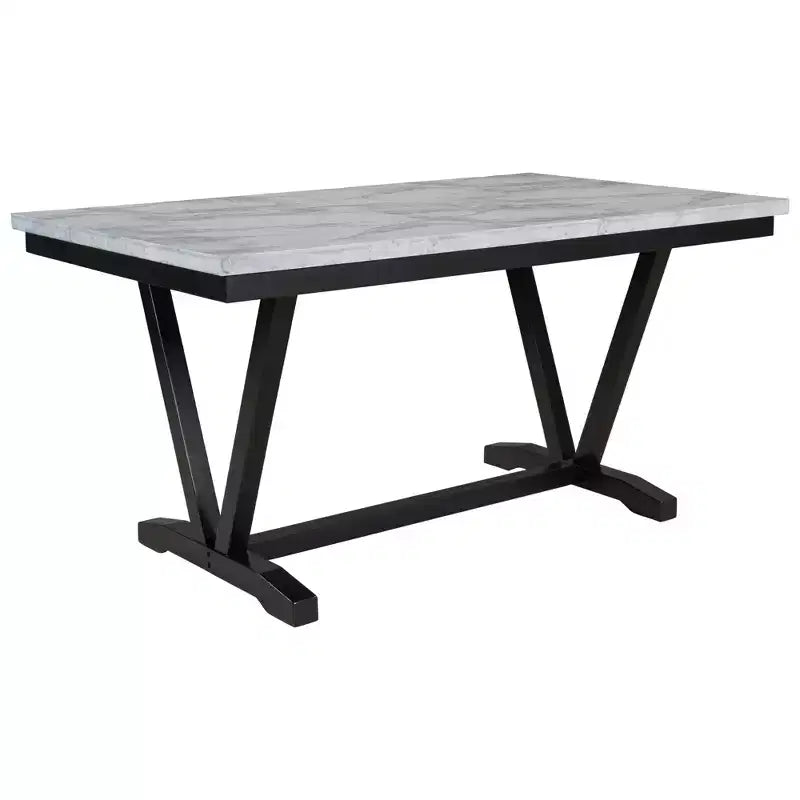 6 PSC Wood Dining Table Set, Rectangular Table with V-shaped Legs, 4 Upholstered Chairs and Bench, White-ModernLuxe