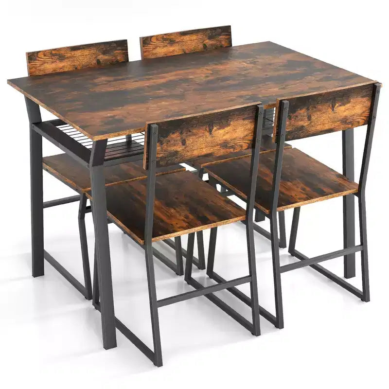Costway 5 Piece Dining Table Set Industrial Rectangular Kitchen Table with 4 Chairs Grey/Brown