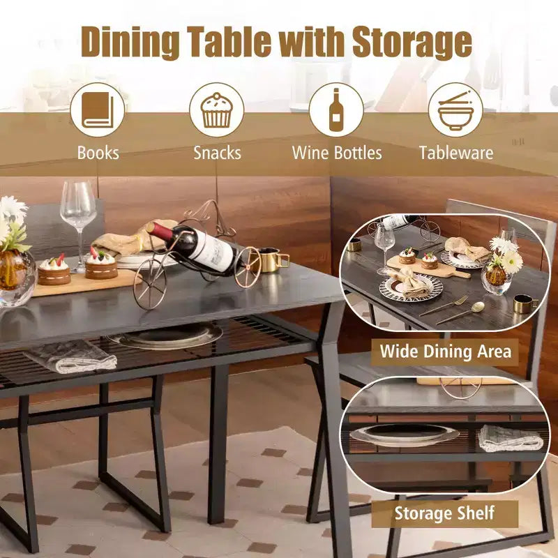 Costway 5 Piece Dining Table Set Industrial Rectangular Kitchen Table with 4 Chairs Grey/Brown