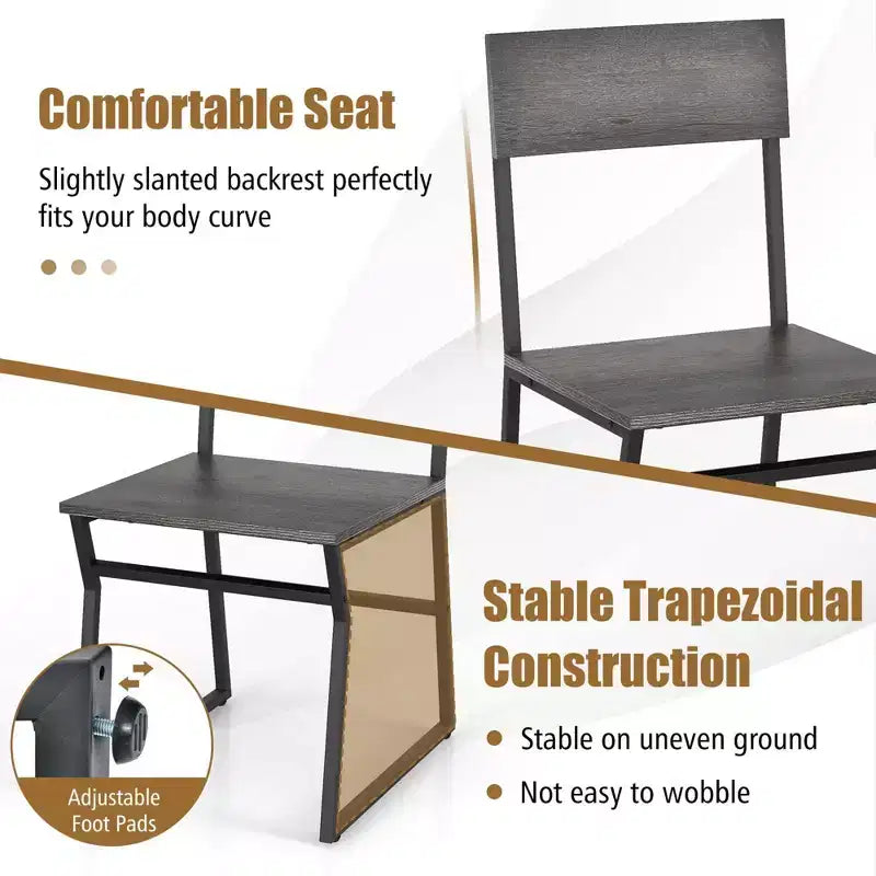 Costway 5 Piece Dining Table Set Industrial Rectangular Kitchen Table with 4 Chairs Grey/Brown