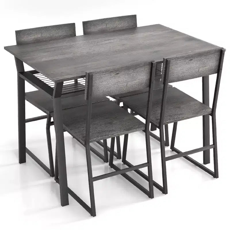 Costway 5 Piece Dining Table Set Industrial Rectangular Kitchen Table with 4 Chairs Grey/Brown