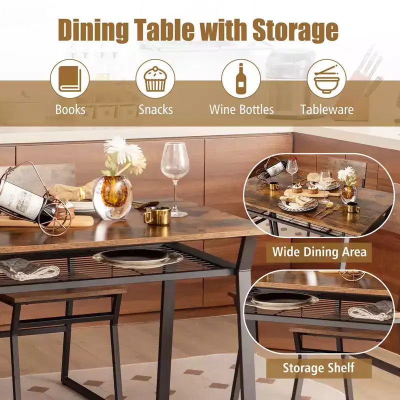Costway 5 Piece Dining Table Set Industrial Rectangular Kitchen Table with 4 Chairs Grey/Brown