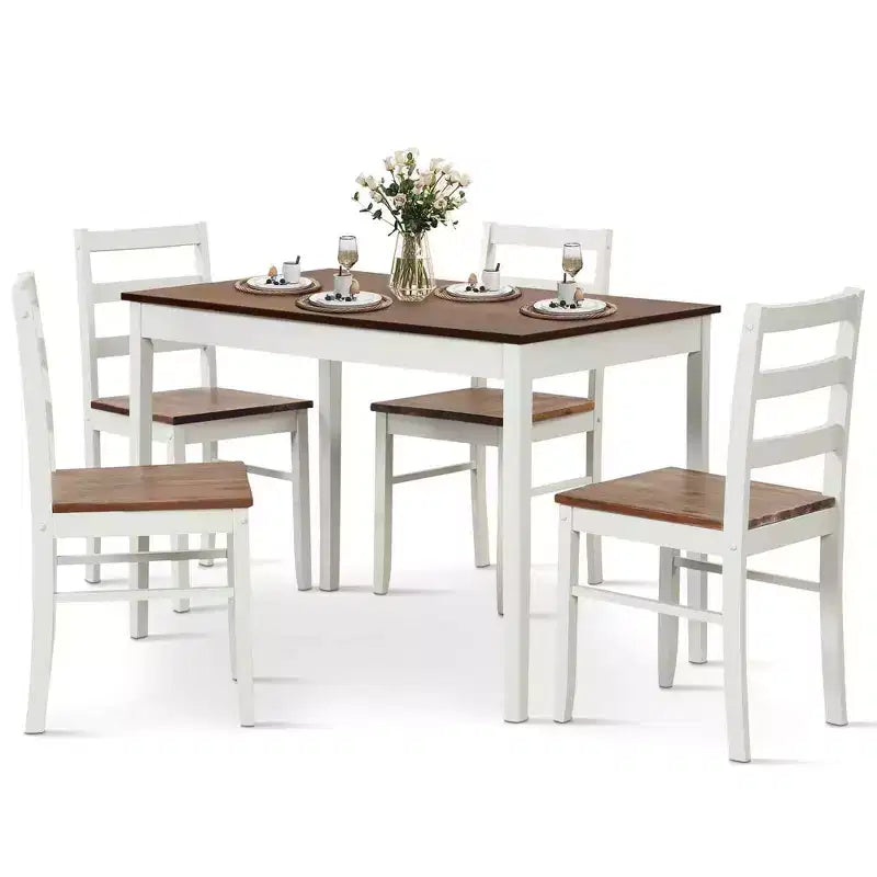 Costway 5-Piece Dining Set Solid Wood Kitchen Furniture with Rectangular Table & 4 Chairs Natural/Coffee/Grey