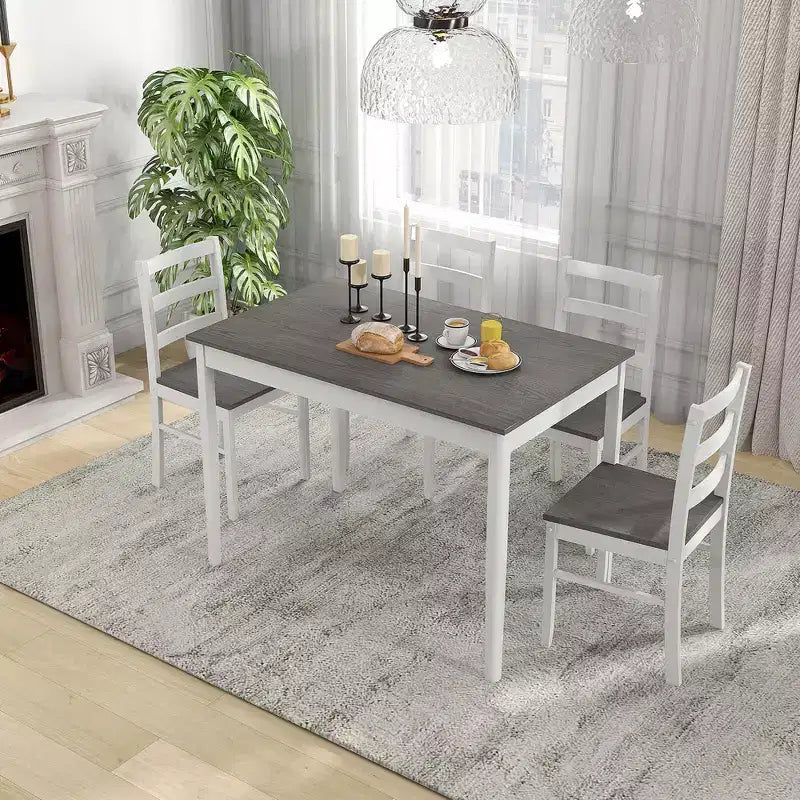 Costway 5-Piece Dining Set Solid Wood Kitchen Furniture with Rectangular Table & 4 Chairs Natural/Coffee/Grey