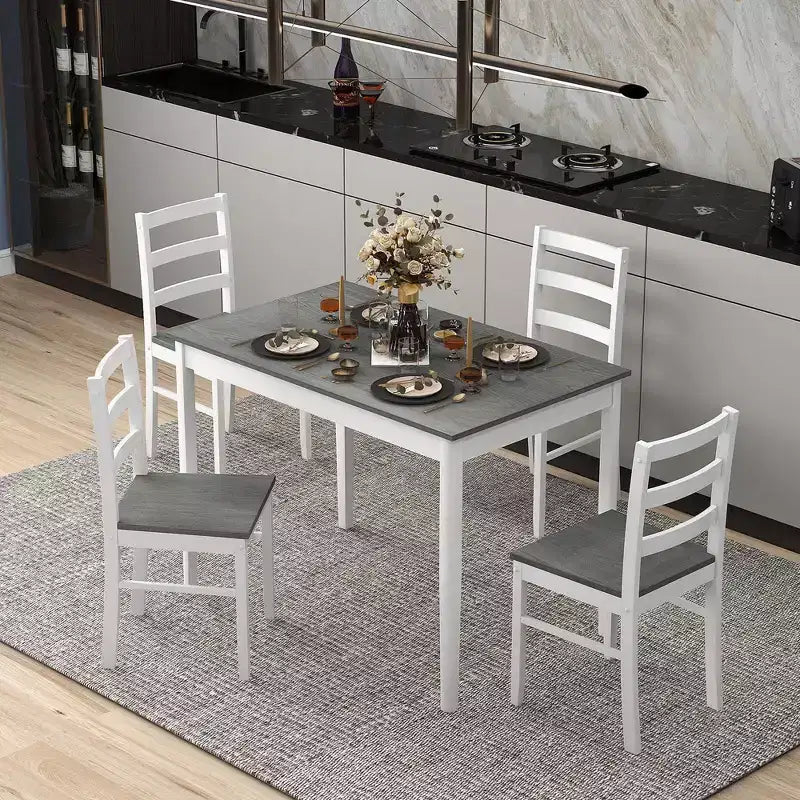 Costway 5-Piece Dining Set Solid Wood Kitchen Furniture with Rectangular Table & 4 Chairs Natural/Coffee/Grey