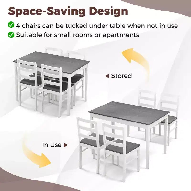 Costway 5-Piece Dining Set Solid Wood Kitchen Furniture with Rectangular Table & 4 Chairs Natural/Coffee/Grey