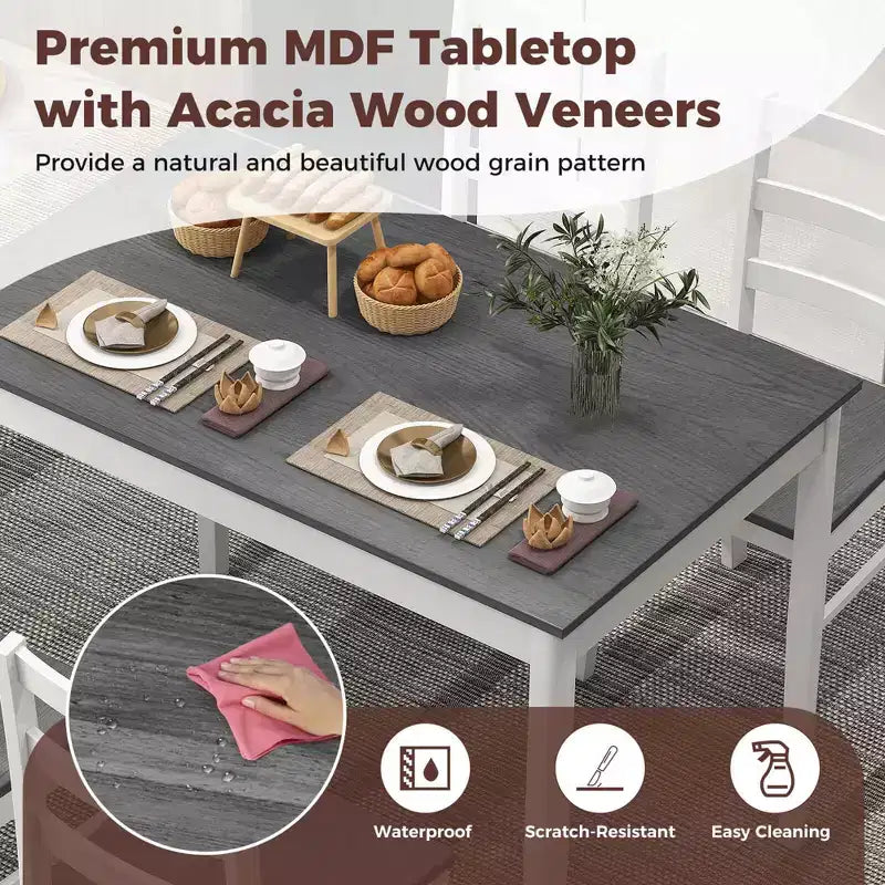 Costway 5-Piece Dining Set Solid Wood Kitchen Furniture with Rectangular Table & 4 Chairs Natural/Coffee/Grey