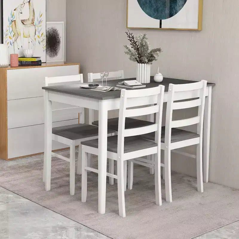 Costway 5-Piece Dining Set Solid Wood Kitchen Furniture with Rectangular Table & 4 Chairs Natural/Coffee/Grey