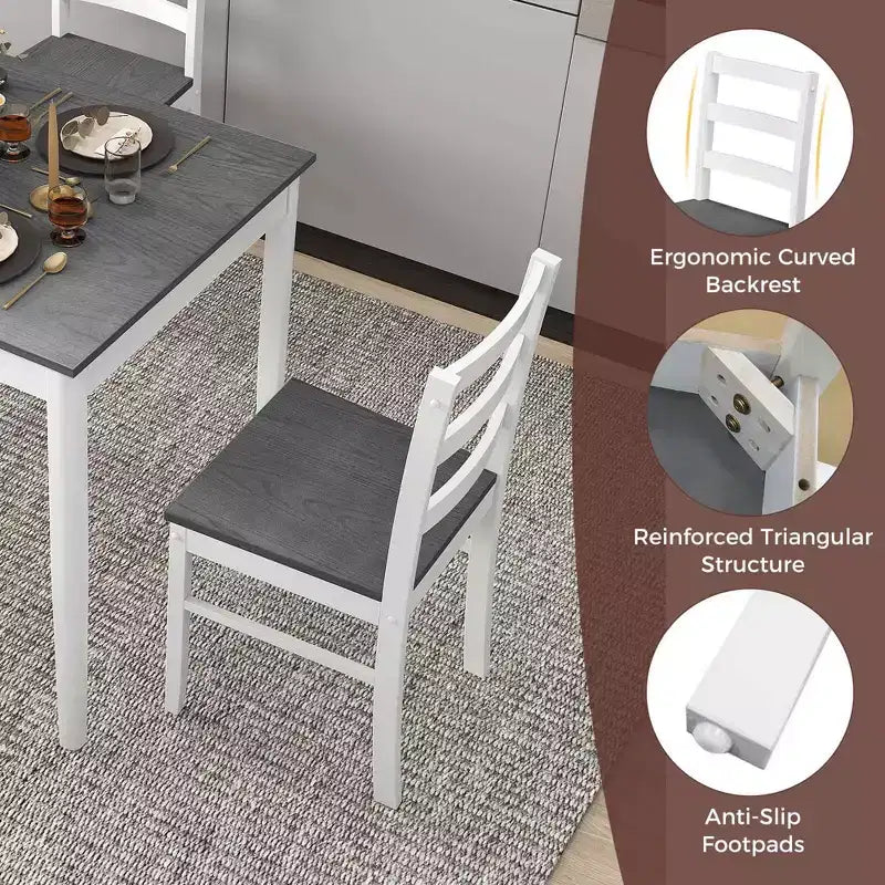 Costway 5-Piece Dining Set Solid Wood Kitchen Furniture with Rectangular Table & 4 Chairs Natural/Coffee/Grey