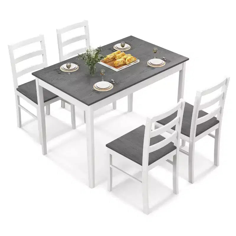 Costway 5-Piece Dining Set Solid Wood Kitchen Furniture with Rectangular Table & 4 Chairs Natural/Coffee/Grey