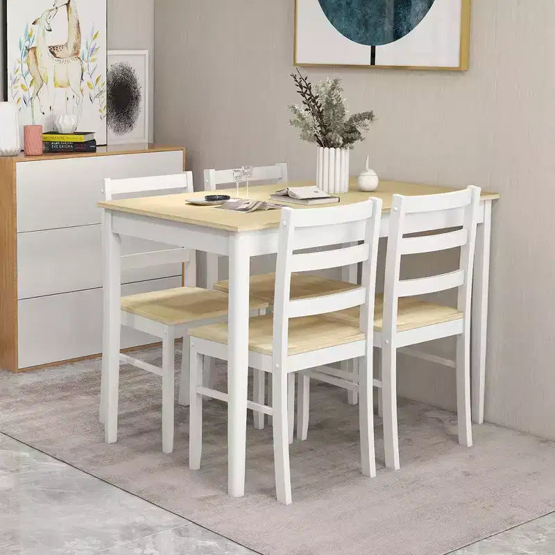 Costway 5-Piece Dining Set Solid Wood Kitchen Furniture with Rectangular Table & 4 Chairs Natural/Coffee/Grey