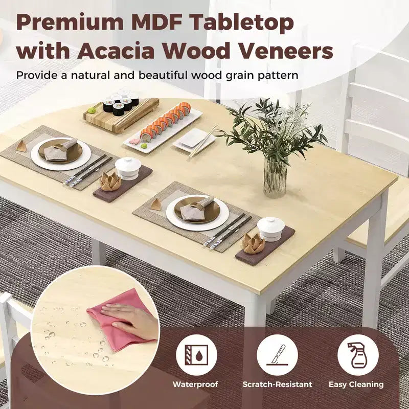 Costway 5-Piece Dining Set Solid Wood Kitchen Furniture with Rectangular Table & 4 Chairs Natural/Coffee/Grey
