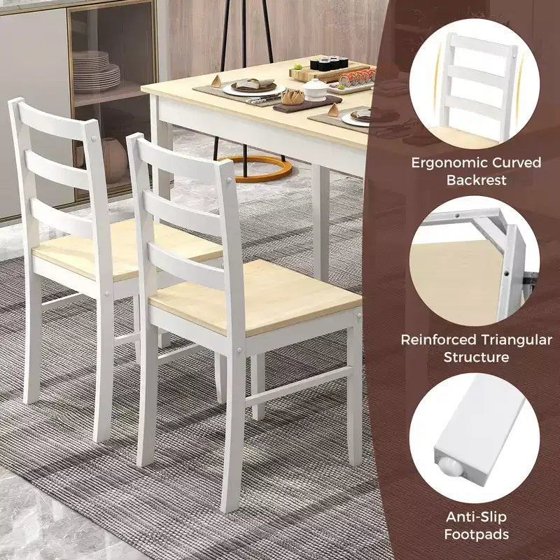 Costway 5-Piece Dining Set Solid Wood Kitchen Furniture with Rectangular Table & 4 Chairs Natural/Coffee/Grey
