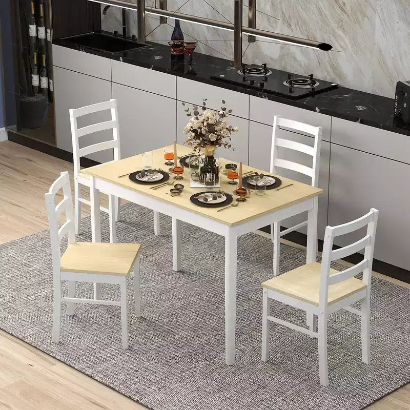 Costway 5-Piece Dining Set Solid Wood Kitchen Furniture with Rectangular Table & 4 Chairs Natural/Coffee/Grey