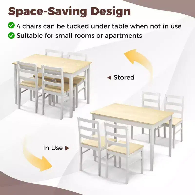 Costway 5-Piece Dining Set Solid Wood Kitchen Furniture with Rectangular Table & 4 Chairs Natural/Coffee/Grey