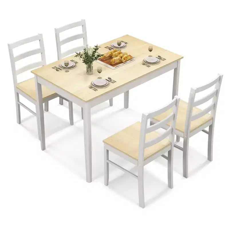 Costway 5-Piece Dining Set Solid Wood Kitchen Furniture with Rectangular Table & 4 Chairs Natural/Coffee/Grey
