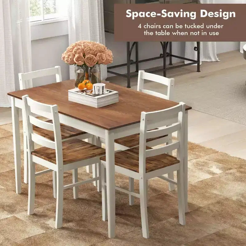 Costway 5-Piece Dining Set Solid Wood Kitchen Furniture with Rectangular Table & 4 Chairs Natural/Coffee/Grey