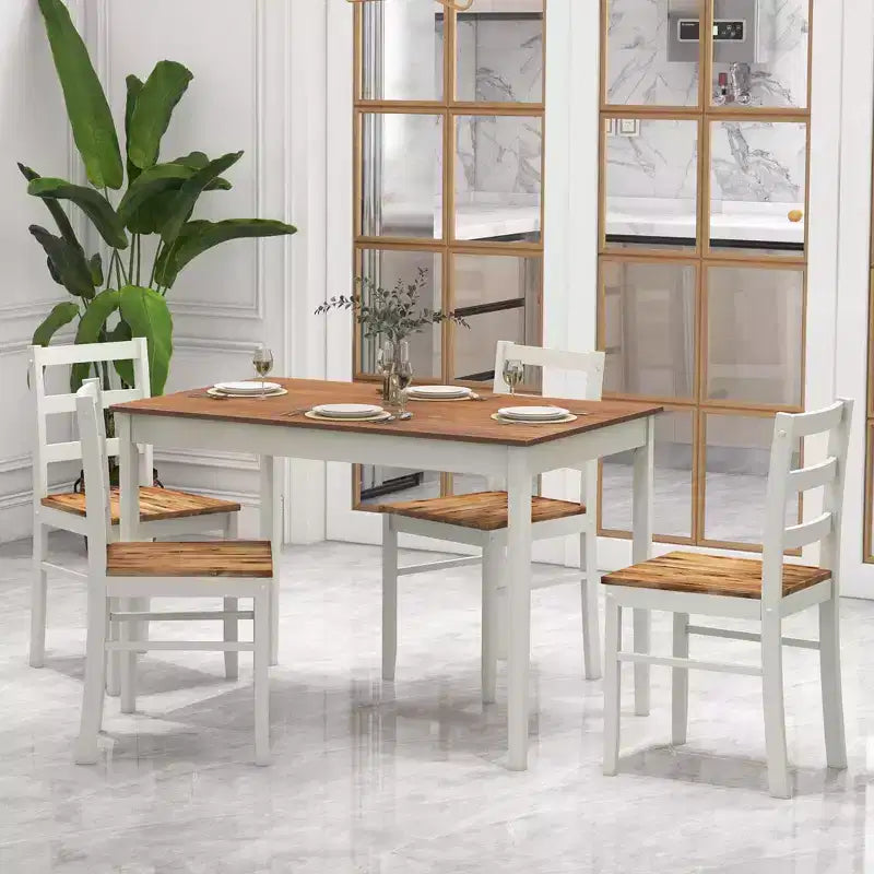 Costway 5-Piece Dining Set Solid Wood Kitchen Furniture with Rectangular Table & 4 Chairs Natural/Coffee/Grey