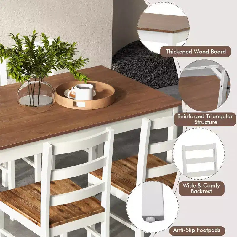 Costway 5-Piece Dining Set Solid Wood Kitchen Furniture with Rectangular Table & 4 Chairs Natural/Coffee/Grey