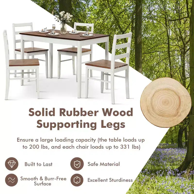 Costway 5-Piece Dining Set Solid Wood Kitchen Furniture with Rectangular Table & 4 Chairs Natural/Coffee/Grey