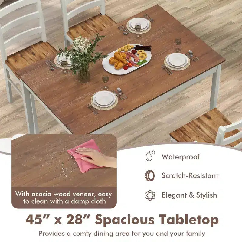 Costway 5-Piece Dining Set Solid Wood Kitchen Furniture with Rectangular Table & 4 Chairs Natural/Coffee/Grey