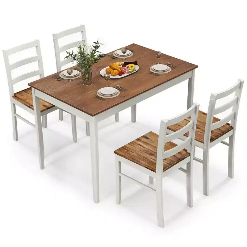 Costway 5-Piece Dining Set Solid Wood Kitchen Furniture with Rectangular Table & 4 Chairs Natural/Coffee/Grey