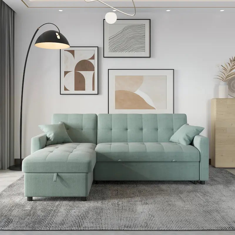 Canapé sectionnel réversible en forme de L à 3 places avec rangement et couchage