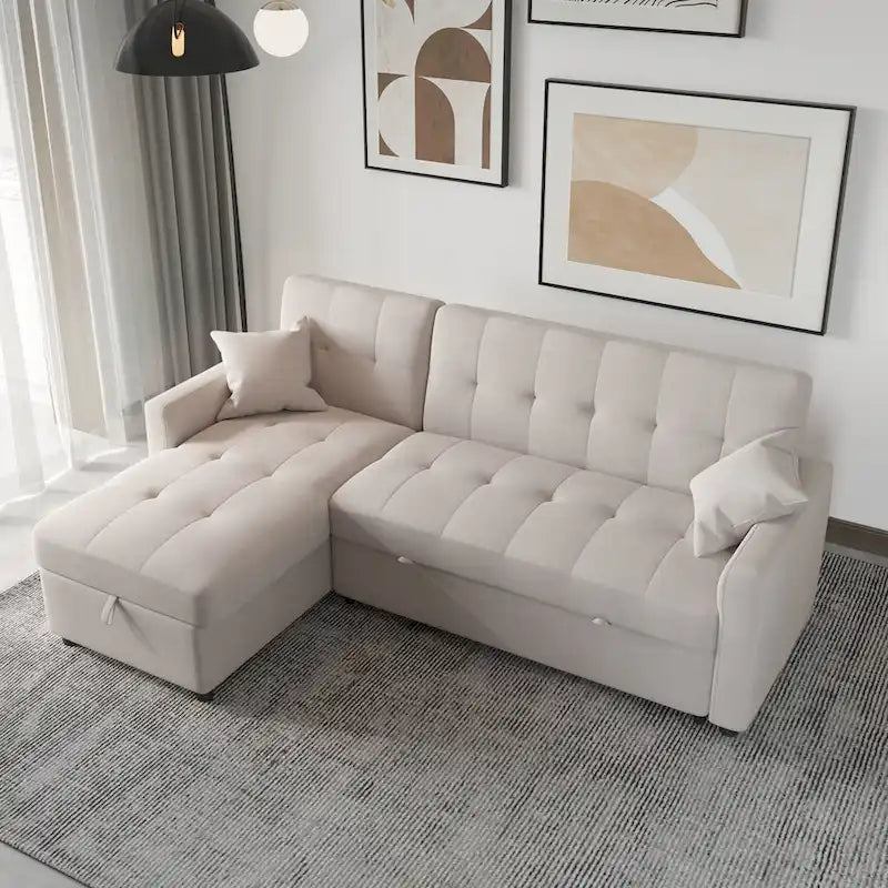 Canapé sectionnel réversible en forme de L à 3 places avec rangement et couchage