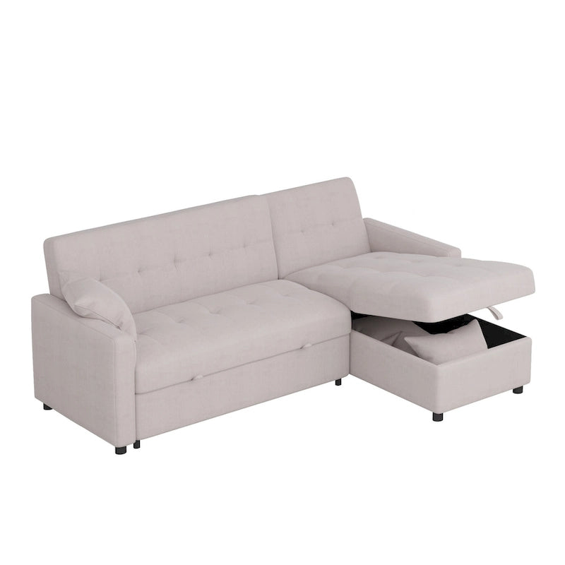 Canapé sectionnel réversible en forme de L à 3 places avec rangement et couchage
