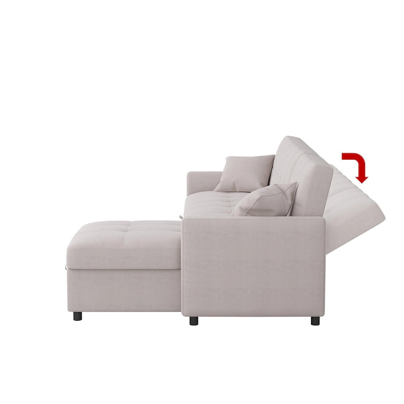 Canapé sectionnel réversible en forme de L à 3 places avec rangement et couchage