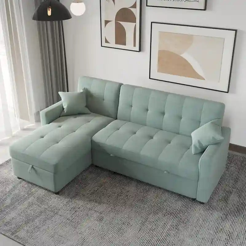 Canapé sectionnel réversible en forme de L à 3 places avec rangement et couchage