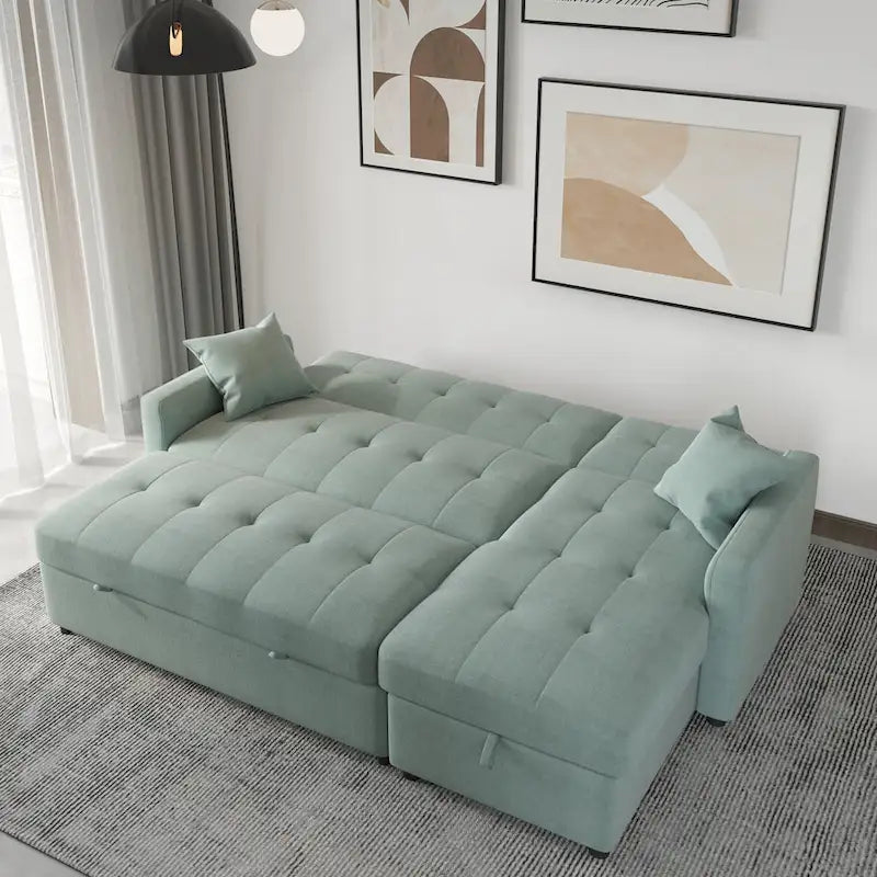 Canapé sectionnel réversible en forme de L à 3 places avec rangement et couchage