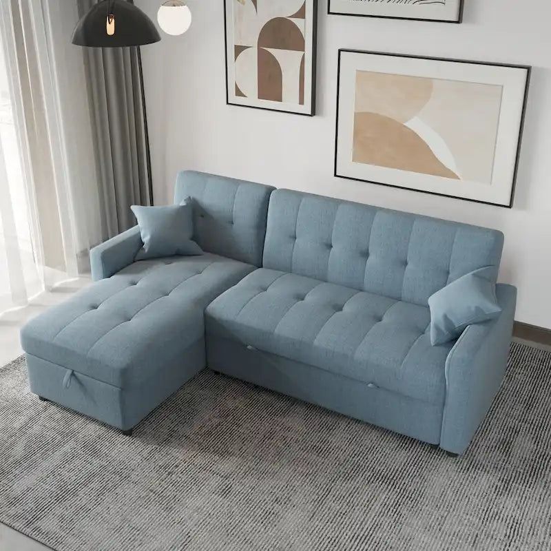 Canapé sectionnel réversible en forme de L à 3 places avec rangement et couchage