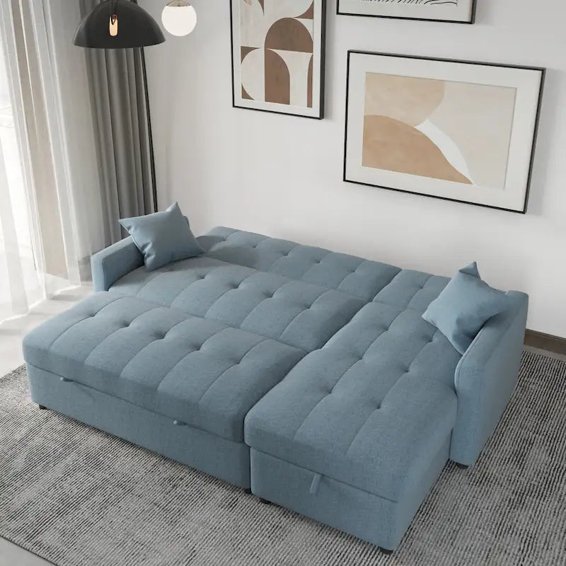 Canapé sectionnel réversible en forme de L à 3 places avec rangement et couchage