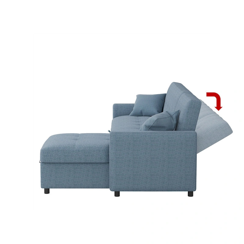 Canapé sectionnel réversible en forme de L à 3 places avec rangement et couchage