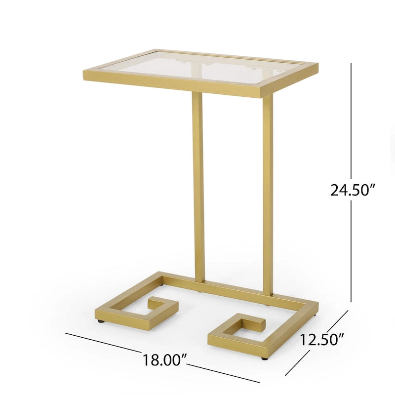 Table d'appoint en C en fer et verre trempé pour l'intérieur, or