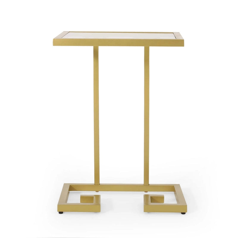 Table d'appoint en C en fer et verre trempé pour l'intérieur, or