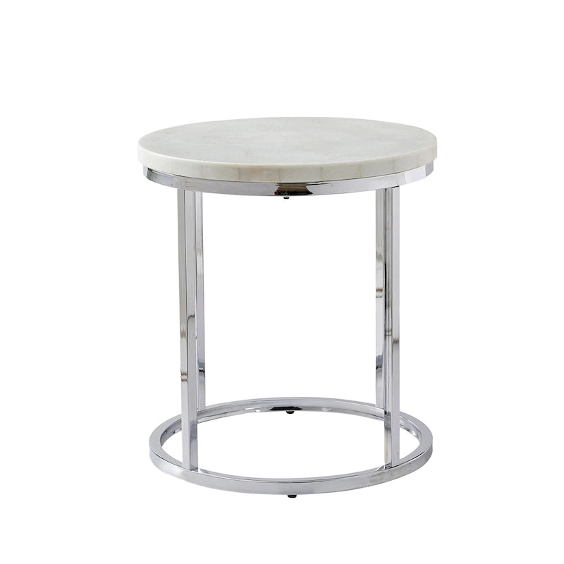 Table d'appoint ronde en marbre blanc avec base chromée