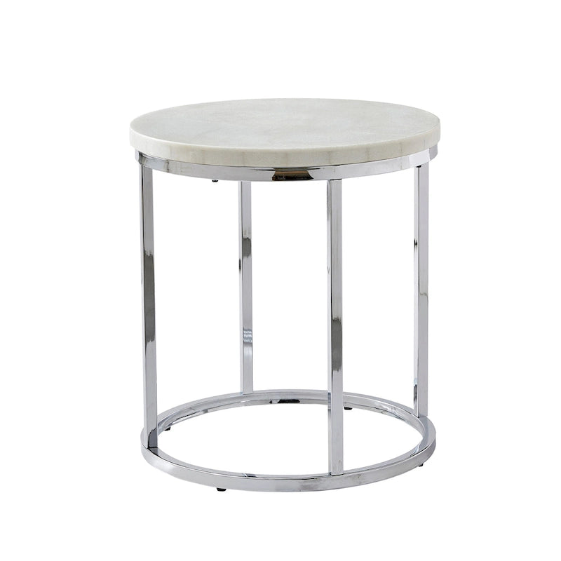 Table d'appoint ronde en marbre blanc avec base chromée