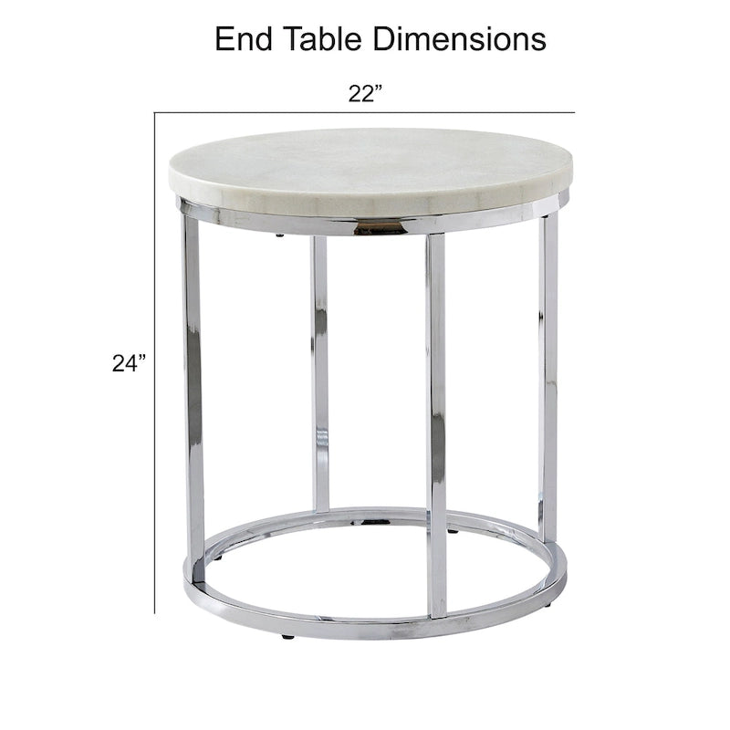 Table d'appoint ronde en marbre blanc avec base chromée