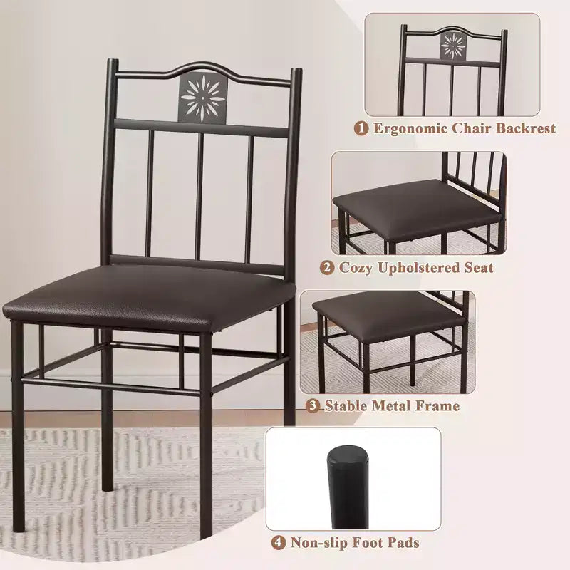 VECELO Dining Room Wooden Kitchen Table and Pu Cushion Chair Sets for Small Space, Retro Brown