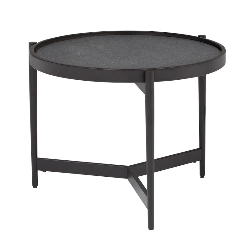 Table d'appoint ronde moderne de 56 cm, métal noir avec plateau miroir ou verre